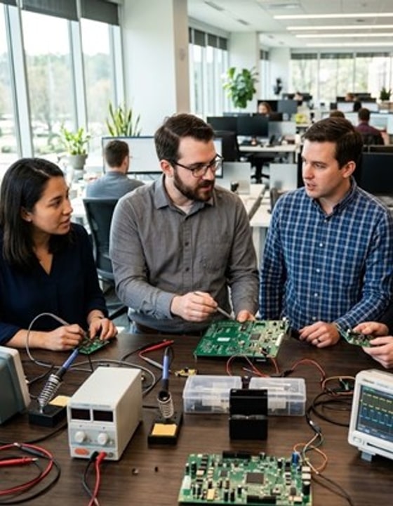 Firmware engineers collaborating in the lab